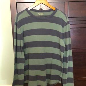 Green and blue stripes Sonoma knit shirt.